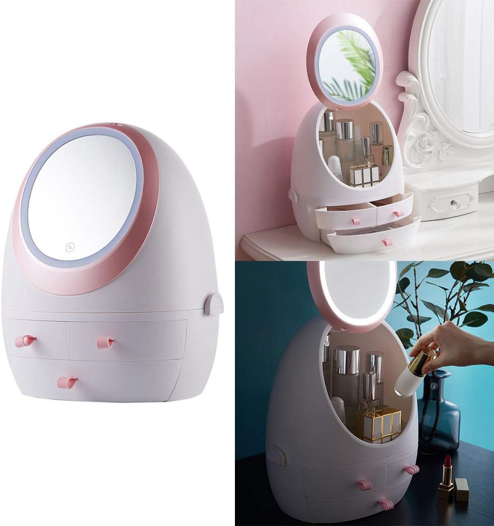 صندوق تخزين مستحضرات التجميل مع مرآة LED